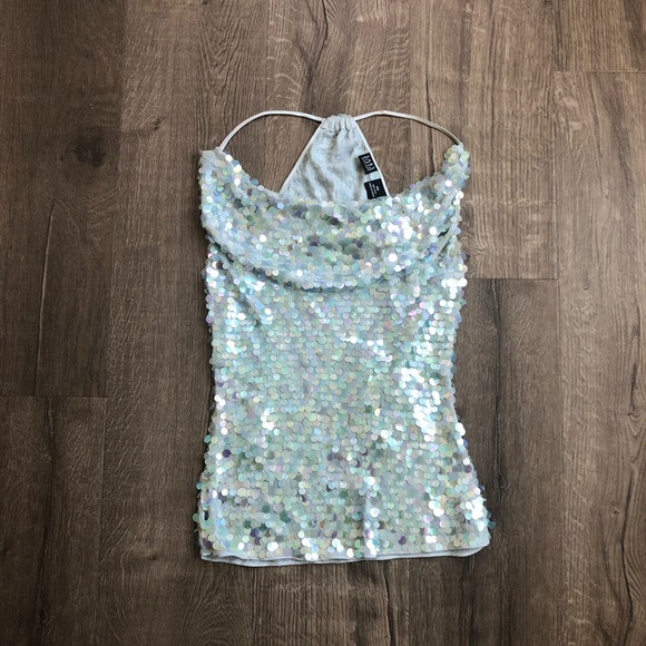 Saks Fifth Avenue Tops - Saks Fifth Avenue Light Blue Sequin Sleeveless Top